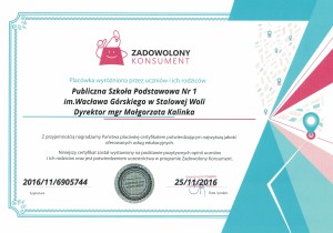 Certyfikat najwyższej jakości usług edukacyjnych ZADOWOLONY KONSUMENT
